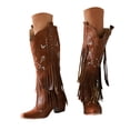 thumbnail image 1 of Leozcaa Cowboy Boots for Women Fringe Knee High Cowgirl Western Boots Embroidery Pointed Toe Chunky Heel, 1 of 9