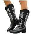 thumbnail image 1 of Leozcaa Cowboy Boots for Women Western Cowgirl Boots with Chunky Heel Embroidered Mid Calf Boots Black, 1 of 7