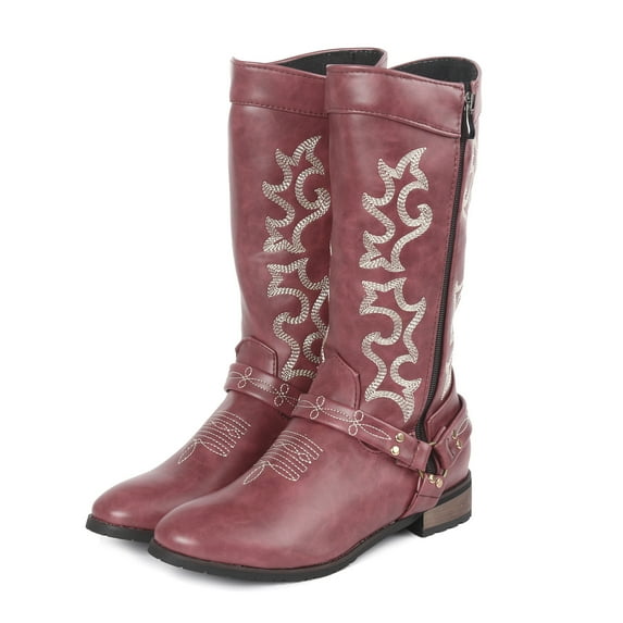 Leozcaa Women's Cowboy Boots for Women Knee High Western Cowgirl Boots Snip Toe Side Zipper Chunky Heel