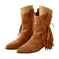 thumbnail image 1 of Leozcaa Fringe Boots For Women Stud Western Tassel Fall Winter Riding Cowgirl Cowboy Mid Calf Pull On Boots, 1 of 8
