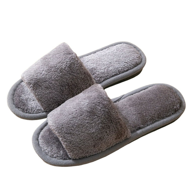 Leozcaa Fuzzy Open Toe Slippers for Women Indoor Cozy Memory Foam