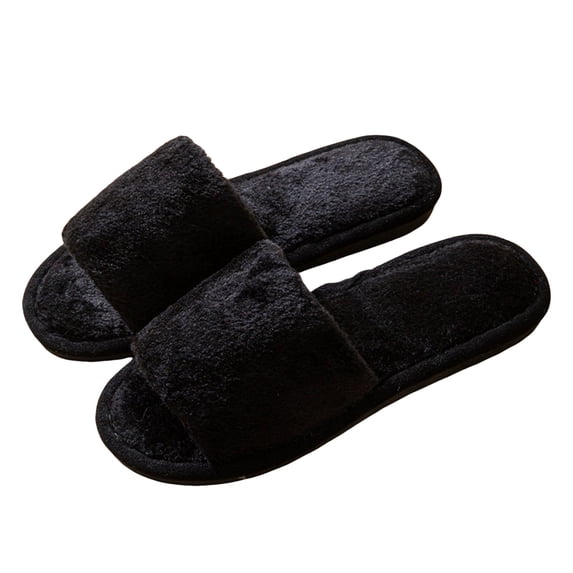 Leozcaa Fuzzy Open Toe Slippers for Women Indoor Cozy Memory Foam Slip On House Slides Shoes Gifts