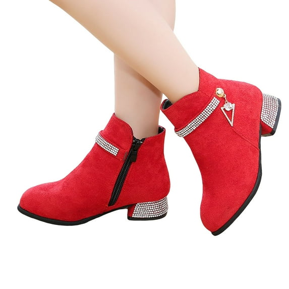 Leozcaa Girls Ankle Boots Side Zipper Booties Fashion Short Suede Low Heels for Toddler Little Big Kid