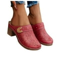 thumbnail image 1 of Leozcaa Heeled Mules for Women Comfortable Boho Square Closed Toe Slip On Chunky Heels Slide Sandals, 1 of 6
