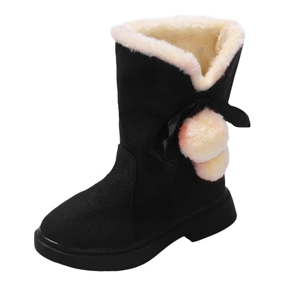 Leozcaa Kids Classic Snow Boots Faux Fuzzy Outdoor Boots Soft Soles Velvet Warm Flat Mid Calf Boots