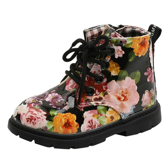 Leozcaa Kids Combat Boots Children Boys Girls Colored Waterproof Velvet Toddler Kids Non Slip Ankle Booties