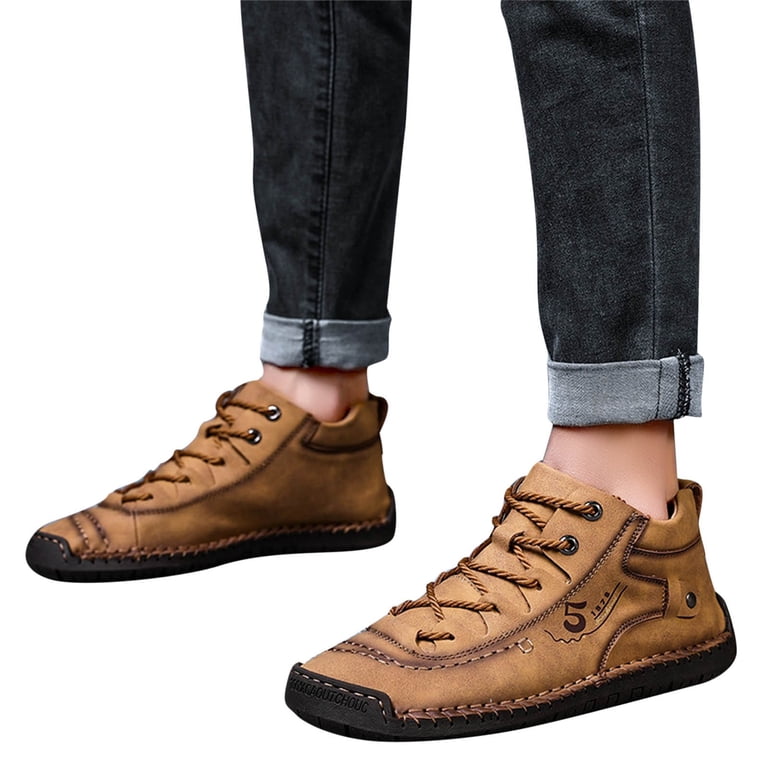 Leozcaa Mens Casual Leather Shoes Ankle Boots Slip On  display picture 1