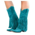 thumbnail image 1 of Leozcaa Mid Calf Fringe Boots for Women Cowboy Pointed Toe Chunky Heels Cowgirl Western Tassel Boots, 1 of 9