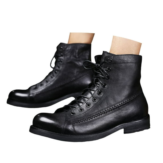 Leozcaa Mid Top Casual Ankle Boots Oxford Leather Dress Boots Classic Motorcycle Combat Casual Boots
