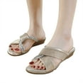 thumbnail image 1 of Leozcaa Women Leather Slides Strappy Sandals Comfortable Memory Foam Footwear Flat Summer Casual Platform, 1 of 7