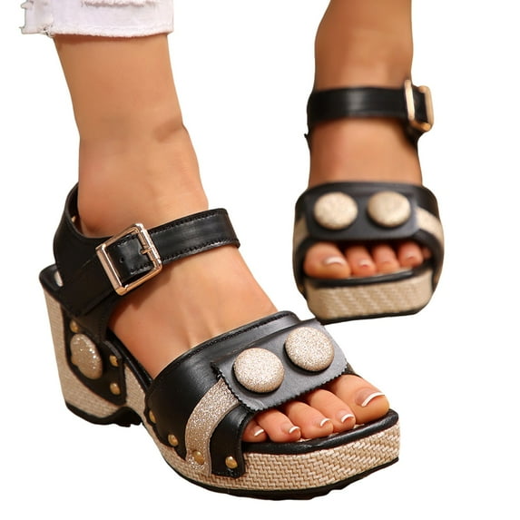 Leozcaa Platform Heels for Women Sandals Chunky Heel Open Toe Pumps Ankle Strap Wedding Party Pumps Shoes