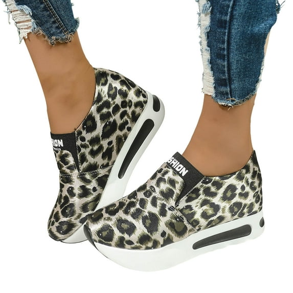 Leozcaa Platform Sneakers for Women Slip on Chunky Fashion Casual Tennis Lightweight Walking Shoes