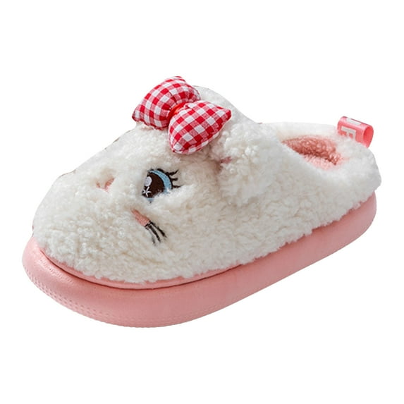 Leozcaa Slippers for Girls Cute Cartoon Cotton Slippers Memory Foam Kids Plush Warm Winter House Shoes