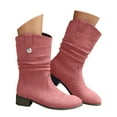 thumbnail image 1 of Leozcaa Slouchy Mid Calf Flat Boots for Women Pull On Round Toe Side Zip Fall Winter Fashion Comfort Boots, 1 of 9