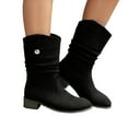 thumbnail image 1 of Leozcaa Slouchy Mid Calf Flat Boots for Women Pull On Round Toe Side Zip Fall Winter Fashion Comfort Boots, 1 of 9