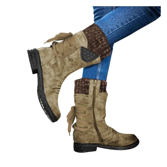 Leozcaa Snow Winter Boots for Women Resistant Warm Mid-Calf Boots Lace Up Anti-slip Outdoor Hiking Booties