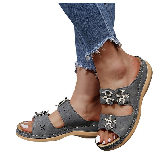 Leozcaa Wedge Sandals Women Summer Comfortable Open Toe Dressy Flowers Casual Platform Casual Shoes