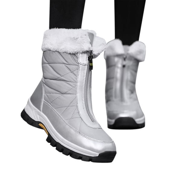Leozcaa Winter Boots for Women Black Warm Lined Slip on MId Calf Snow Boots Comfy Waterproof Outdoor Shoes