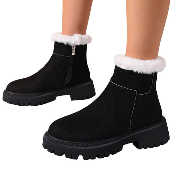 Leozcaa Winter Boots for Women Waterproof Snow Boots Warm Round Toe Side Zipper Winter Ankle Booties