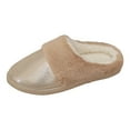 thumbnail image 1 of Womens Memory Foam Fuzzy Slippers Leather Shiny Plush Slippers Home Cotton Slippers Comfy Slip-On Warm House Shoes Gold Size 6, 1 of 9