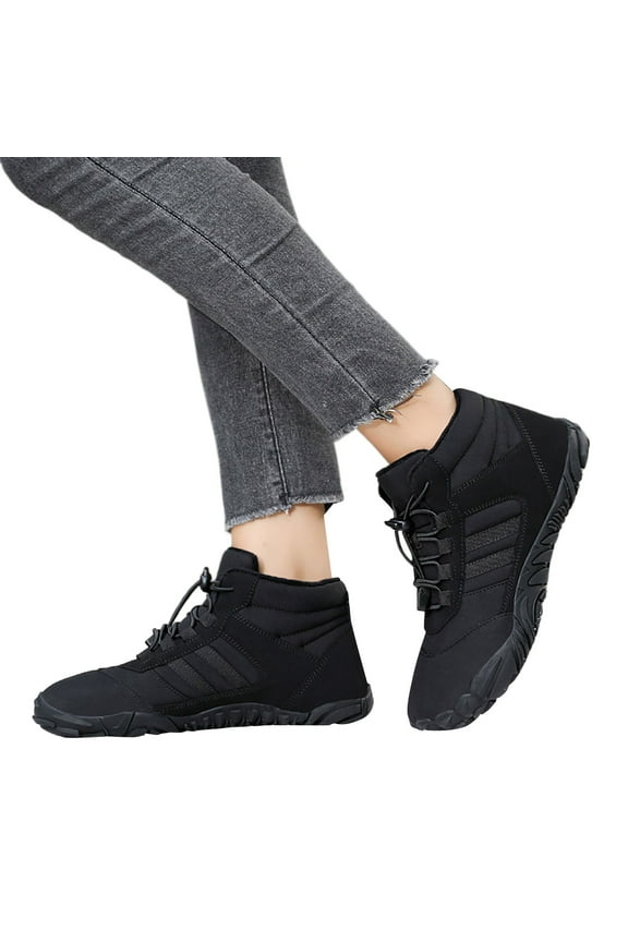 Leozcaa Winter Hike Barefoot Boots Womens Minimalist Warm Zero Drop Snow Boot Slip On Barefoot Footwear