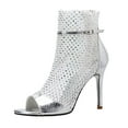 thumbnail image 1 of Leozcaa Women Hollow Mesh Rhinestone Stiletto Sandals with Back Zipper Summer Classic Open Toe High Heel, 1 of 6