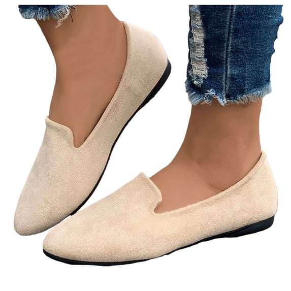 Leozcaa Women Round Toe Flat Shoes Dressy Ballet Flats Comfortable Ballerina Work Slip on Casual Shoes