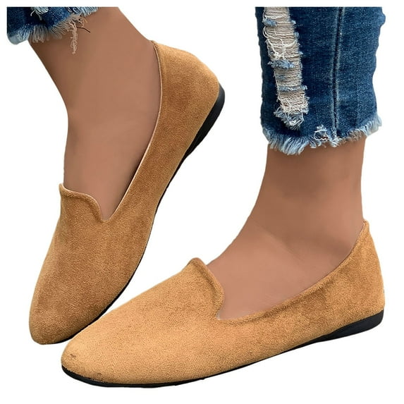 Leozcaa Women Round Toe Flat Shoes Dressy Ballet Flats Comfortable Ballerina Work Slip on Casual Shoes