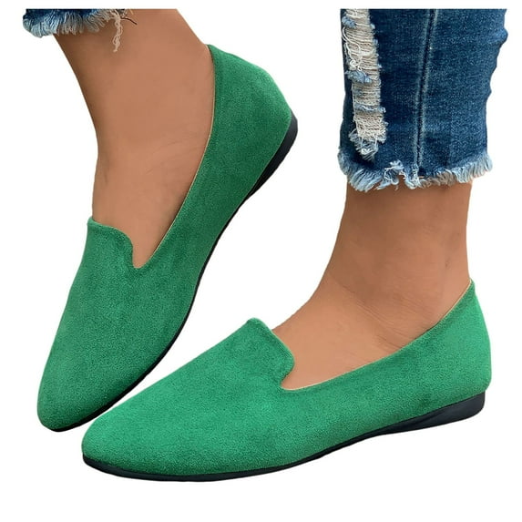 Leozcaa Women Round Toe Flat Shoes Dressy Ballet Flats Comfortable Ballerina Work Slip on Casual Shoes