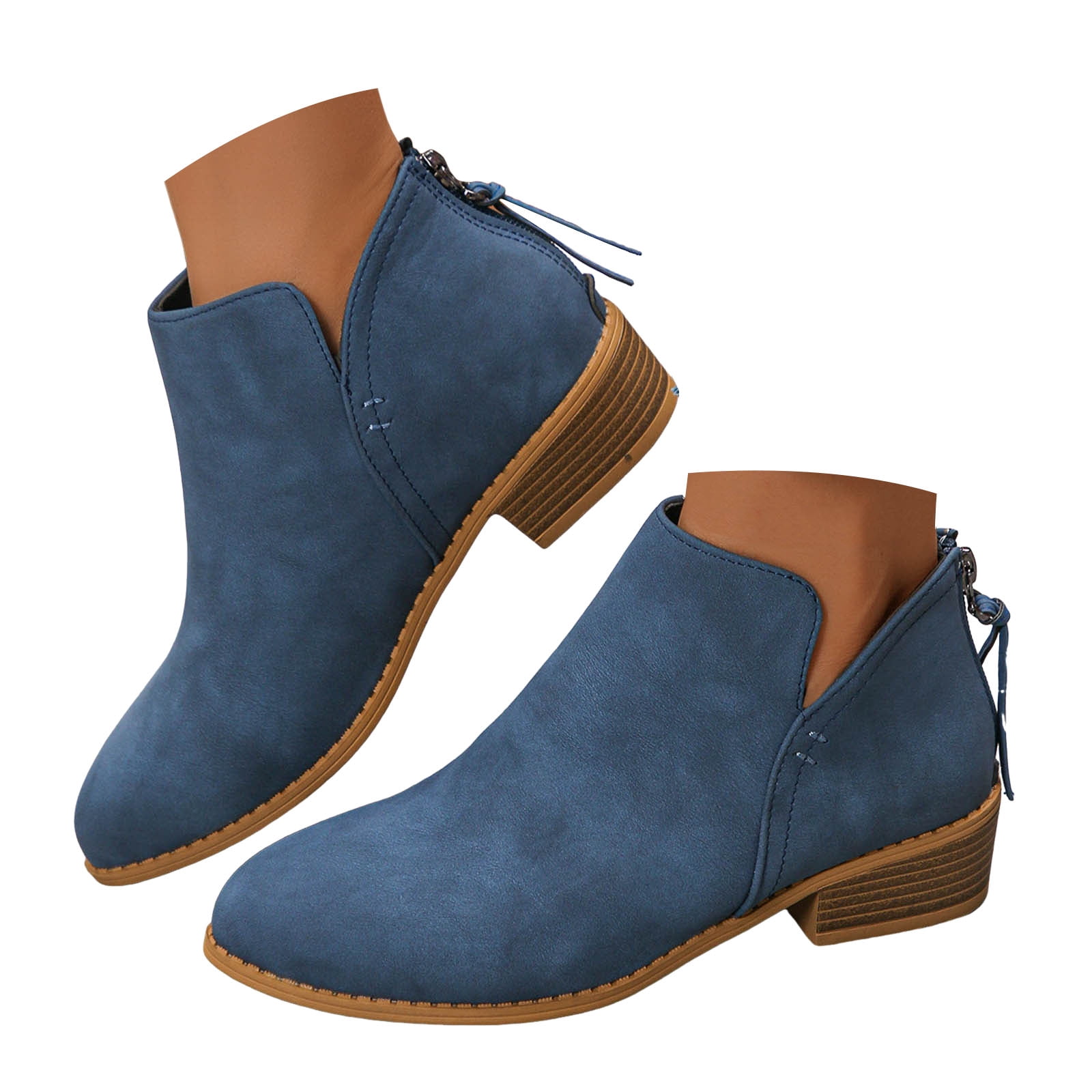 Ankle Boots for Women Fashion Suede Boots Low Heel Round Toe