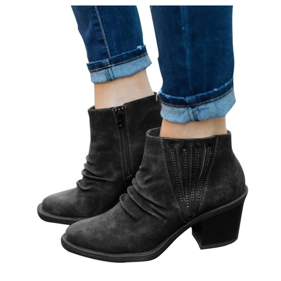 Leozcaa Women's Ankle Boots Low Chunky Heel Comfortable Short Fall Booties Shoes Roman Short Boot