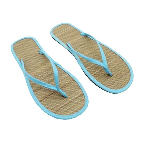 Leozcaa Women's Bamboo Flip Flop Non Slip Lightweight Indoor Summer Beach Sandals Woven Straw Slippers