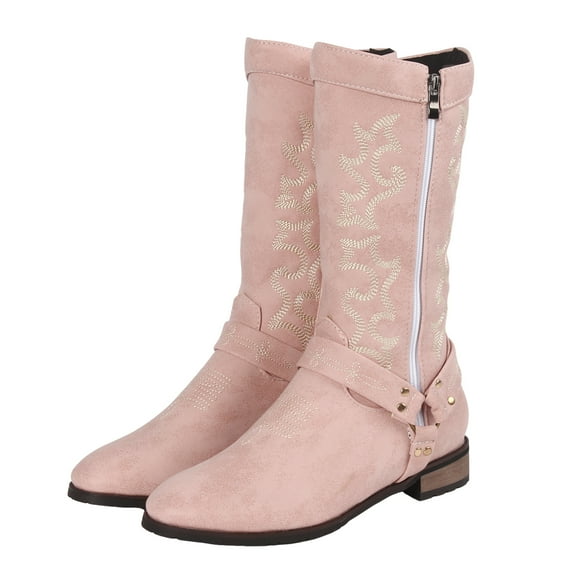 Leozcaa Women's Cowboy Boots for Women Knee High Western Cowgirl Boots Snip Toe Side Zipper Chunky Heel
