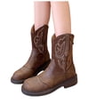 thumbnail image 1 of Leozcaa Women's Cowboy Cowgirl Boots Round Toe Side Zipper Embroidered Low Heel Dress Western Mid Calf Boot, 1 of 7