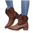 thumbnail image 1 of Leozcaa Women's Cowboy Cowgirl Western Ankle Boots Low Chunky Heels Square Toe Fall Short Booties Shoes, 1 of 3