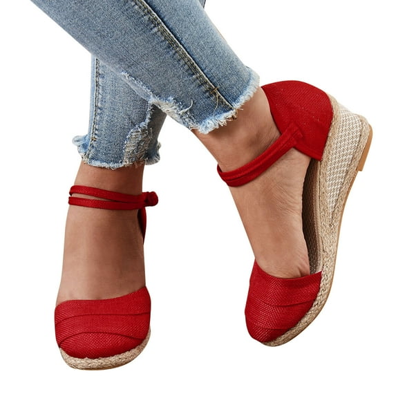 Leozcaa Women's Espadrille Wedge Heel Sandals Ankle Strap Close Toe Casual Dressy Summer Platform Shoes