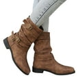 thumbnail image 1 of Leozcaa Women's Fall Fashion Biker Boots Mid Calf Boots for Women Low Heel Leather Round Toe Mid Boots Shoes, 1 of 8