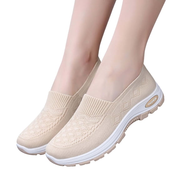 Leozcaa Women's Flats Slip On Go Walk Shoes for Women Comfortable Walking Sneakers Knit Dressy Ballet Shoes