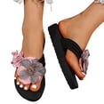 thumbnail image 1 of Leozcaa Women's Flower Appliques Flip Flops Boho Open Toe Slip On Flat Sandals Beach Vacation Slippers, 1 of 8