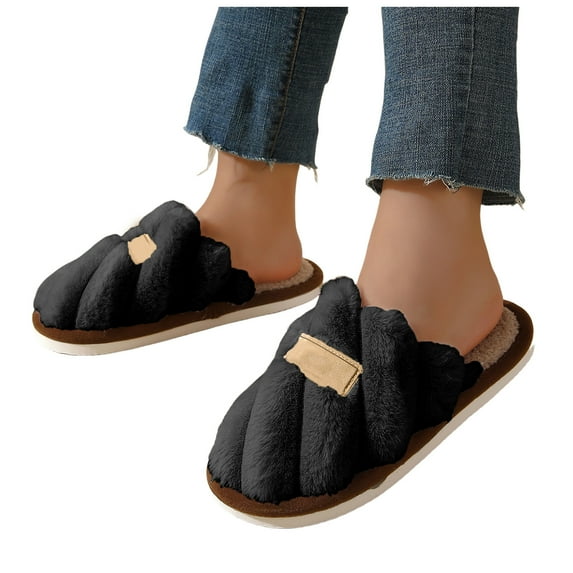 Leozcaa Women's Fuzzy Slip-on Slippers Warm Cozy Soft Lightweight Memory Foam Winter Indoor House Shoes
