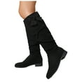 thumbnail image 1 of Leozcaa Women's Knee-High Boots Comfortable Flat Low Heel Round Toe Stretchy Suede Boots with Bowknot, 1 of 9