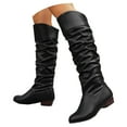 thumbnail image 1 of Leozcaa Women's Knee-High Boots Pointed Toe Mid Chunky Heel Pull On Slouchy Wide Calf Boots with Zippers, 1 of 6