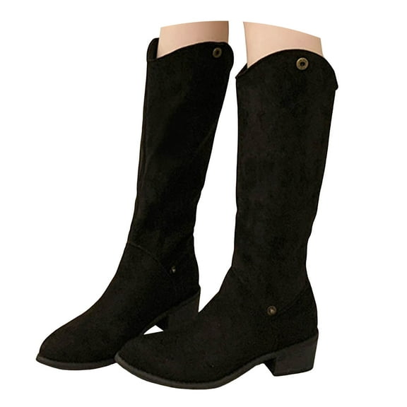 Leozcaa Women's Knee High Boots Suede Flat Pointed Toe Stretchy Slouchy Boots Side Zipper Dress Tall Boot