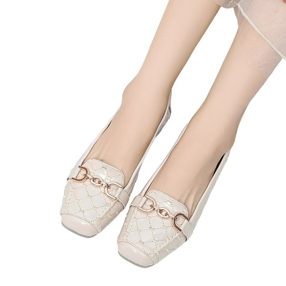 Leozcaa Women's Loafer Shoes Leisure Slip On Work Shoes Comfort PU Leather Dressy Metal Walking Flats Casual Ladies Walking Shoes Loafers Slip On Work Shoes