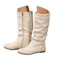 thumbnail image 1 of Leozcaa Women's Mid Calf Boots Pull on Fall Weather Slouchy Flat Boots Round Toe Casual Slip On Boots, 1 of 8