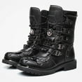 thumbnail image 1 of Leozcaa Women's Mid Calf Dress Boots Biker Motorcycle Riding Boots Short Booties Side Zipper For Women, 1 of 9