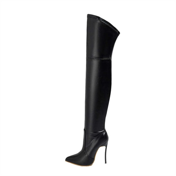 Leozcaa Women's Over The Knee Thigh High Stiletto High Heel Boots Pointed Toe Long Boots with Zipper