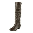 thumbnail image 1 of Leozcaa Women's Slouchy Knee High Boots Pull On Flat Boots Low Heel Side Zipper Fall Winter Warm Booties, 1 of 5