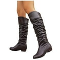 thumbnail image 1 of Leozcaa Women's Slouchy Knee High Boots Pull On Flat Boots Side Zipper Fall Winter Riding Boots for Women, 1 of 6