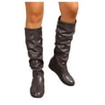 thumbnail image 1 of Leozcaa Women's Slouchy Knee High Boots Pull On Flat Boots Side Zipper Low Heel Leather Fall Boots, 1 of 9